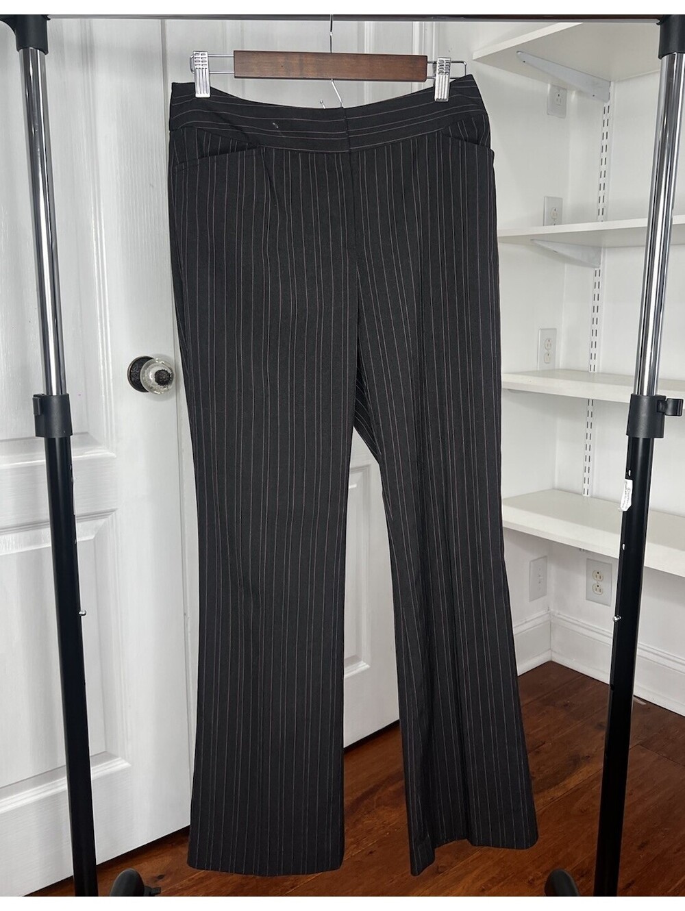 GALLIA Vintage Y2K Black & Pink Pinstripe Dress Pants Trouser Flare Leg Size 4